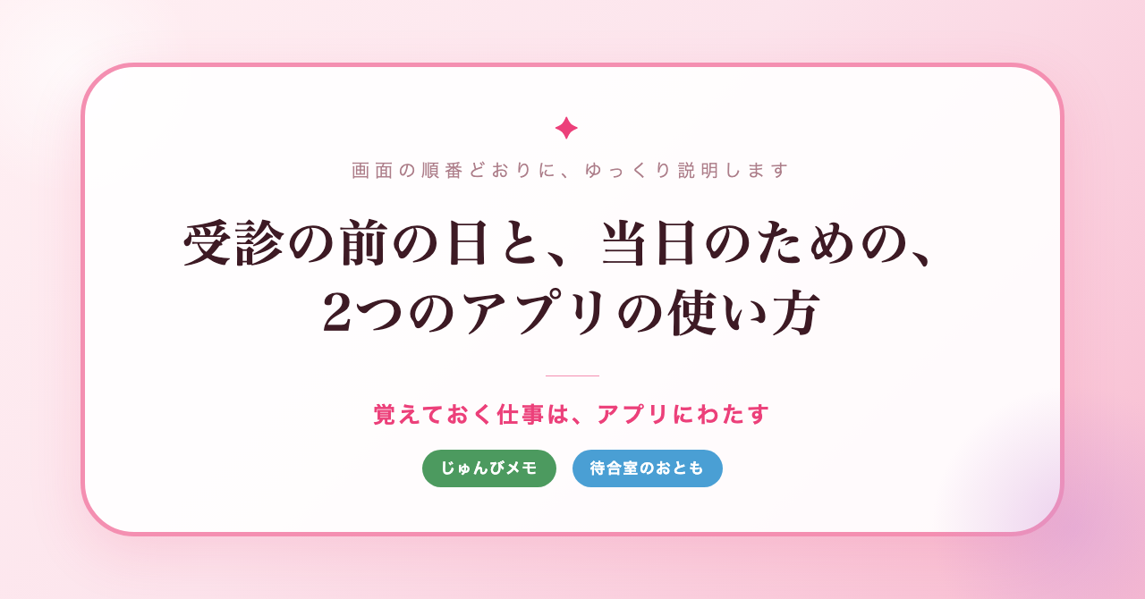 受診の前の日と、当日と、帰り道のための、3つのアプリの使い方(じゅんびメモ・待合室のおとも・診察おぼえがき)